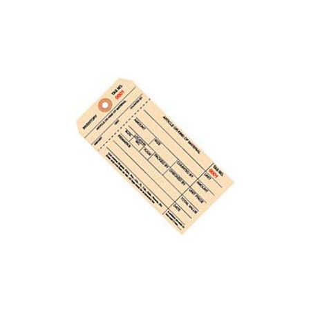 The Packaging Wholesalers 1 Part Stub Style Inventory Tags, 0001-0999, No 8, 6-1/4"L x 3-1/8"W, 1000/Pack G18011